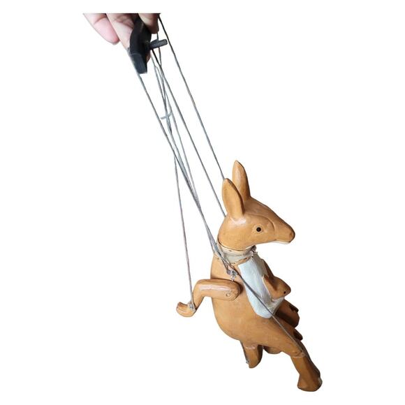 Vintage Wooden Kangaroo & Joey Marionette Puppet Primitive Theatrical Play Toy - Picture 2 of 6
